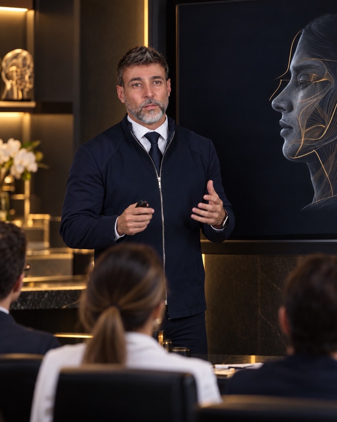 Dr. José Augusto ministrando uma aula presencial de Harmonização Orofacial